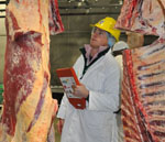 CSU student Mr Issac Allen judging a beef carcass.