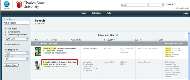 screen sample of the CSIRO website with the book title highlighted