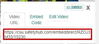 screen sample of the Safety Hub website with the 'Video URL' tab link highlighted