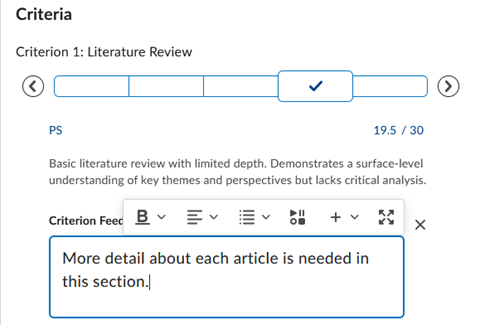 Adding criterion feedback