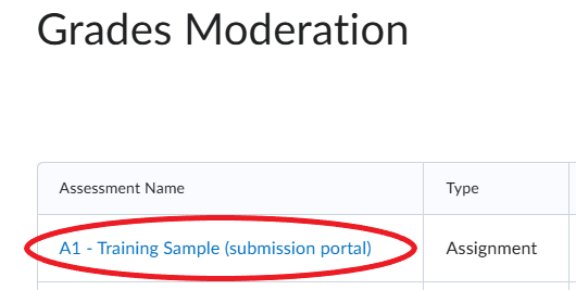 Click on the name of the assessment to enter the amend grades screen