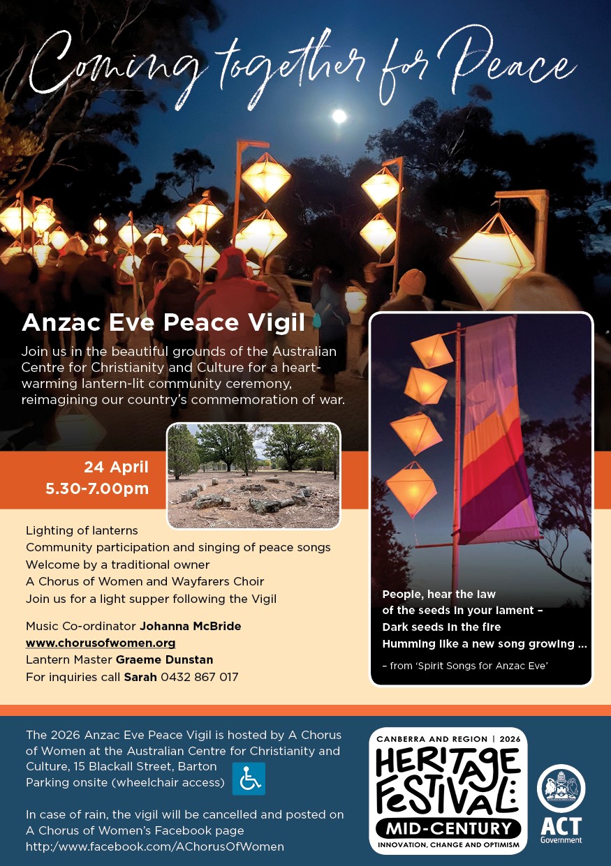 Peace Vigil procession in low light with people carrying lanterns