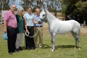 Mr Bill Concannon (far left) donated the Connemara Pony, Siobhan, to CSU. He is pictured with Mrs Zita Denholm from the Connemara Pony Breeders' Society, equine science student Ms Fiona Edwards and Mr Hunter Doughty from CSU. Photo by Keith Wheeler.