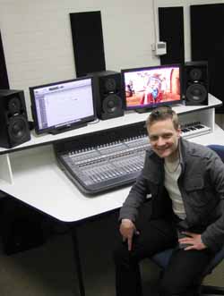 Mr Rowan Karrer in new sound studio at CSU. 