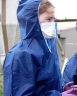 CSU veterinary science student Ms Katherine Snell at work during the bird flu outbreak