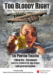 Poster for CSU student play, Too Bloody Right