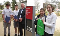 Narrandera High School students, Brody Whitehurst, Jordan Druitt, Kirra-Lee Dawson and Rachel Warren with CSU Executive Dean of Science Professor Tim Wess.