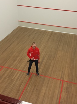 CSU student Mr Matthew Dunn at the refurbished Rowlinson Squash Courts