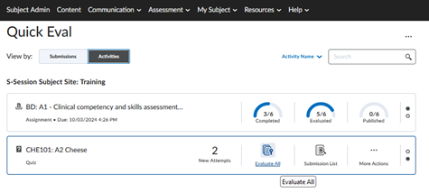 Evaluate All on the Activities in Quick Eval