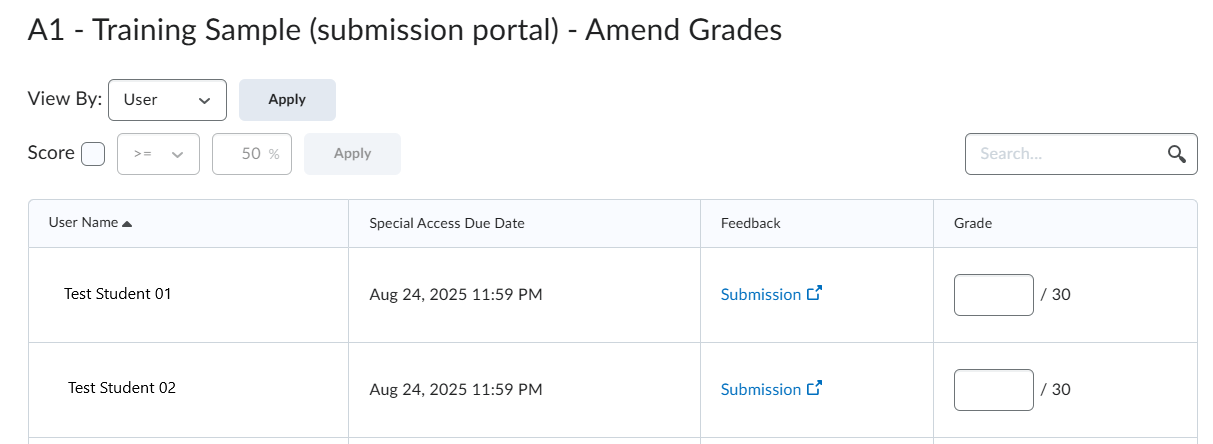 Amend Grades screen