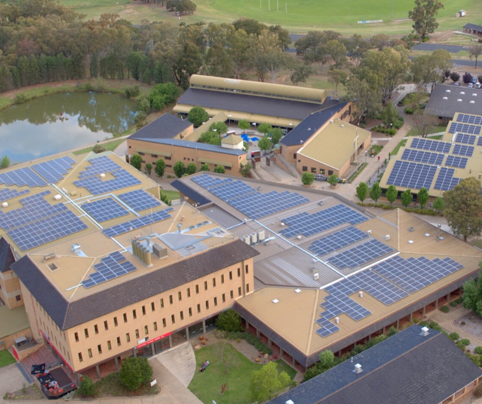 Aerial view of the roof-top solar installations at Orange campus