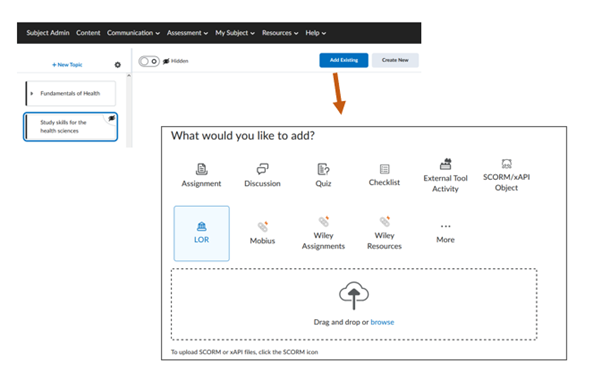 Click Add Existing and choose LOR