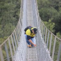 Close-up inspection of the old bridge.