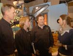 Left to right: CSU lecturer Patrick Sproule, TV production students James Lake and Stephen Willmott with SBS' Pip Gordon at inaugural CSU and TV Summit.
