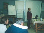 Margie Crowther from Central Tablelands Landcare at the Panuara community forum held in the local tennis court shed.