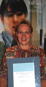 CSU PhD student Jane Caldwell with her Certficate of Merit at the Victorian State Nursing Excellence Awards