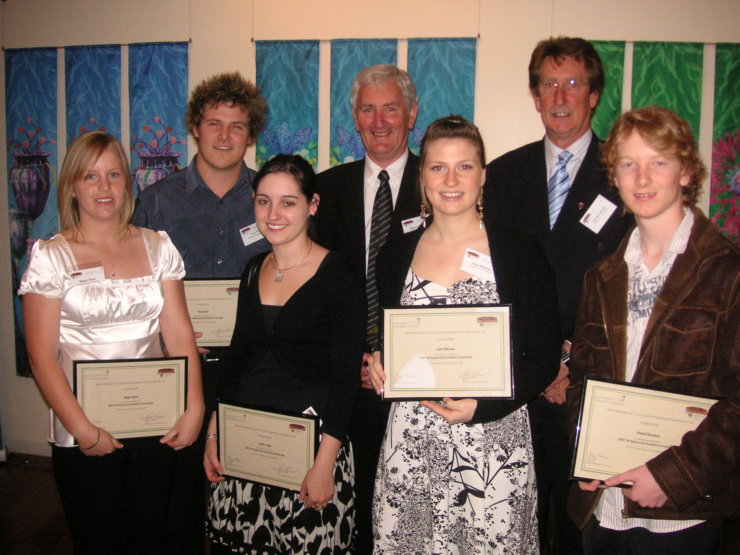 CSU scholarship recipients with V8 Supercars CEO Wayne Cattach and CSU's Rod McCulloch