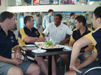 Mr Petero Civoniceva with CSU rugby league team reps (L to R) Joel Begnell, Kurt Dickinson, Alistair Murphy and John Killey.