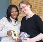 French university students Ms Audrey Thomas (left) and Ms Aurelie Feunteun at the CSU Cheese Factory. 