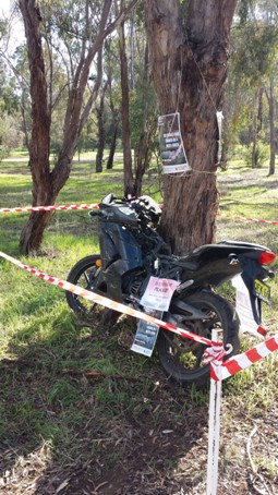 The damaged motorbike at CSU in Wagga Wagga. 