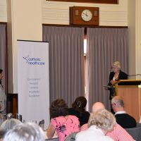 Professor Elizabeth MackInay thanks Kalyani Mehta for her Keynote address. Photograph by Sarah Stitt