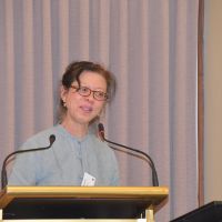 Margaret Trey presents her paper. Photograph by Sarah Stitt