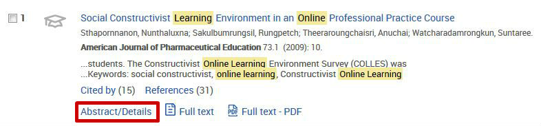 screen sample of the ProQuest website with the 'Abstract/Details' link highlighted