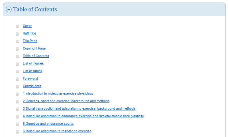 screen sample of the EBSCOhost website displaying the table of contents