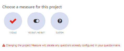 There are three options to measure the project - 5 Scale, Yes But / No But, or Custom.