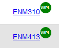 Workplace Learning subject have a green circular icon next to them, labelled WPL.