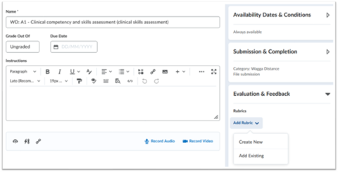 Adding a rubric on the assignment creation screen]