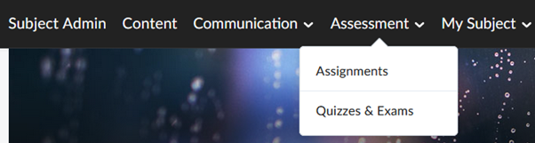 Quizzes option is selected on the Assessment Tab