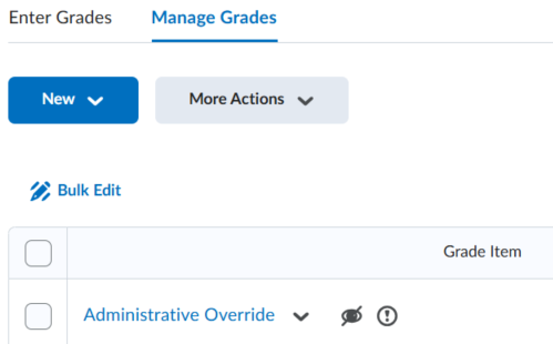 Screen capture of Grade items showing Hidden icon.
