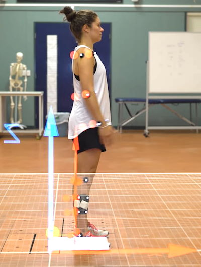 A woman in rehab with mathematical measurements around her