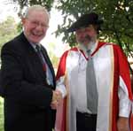 Recipient of the Companion of the University, Ian Dean (left) with Dean of the Faculty of Health Studies, Professor Mark Burton.