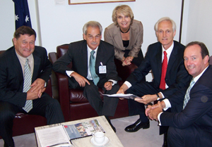 (left to right) Member for Parkes Mr John Cobb, CSU V-C Prof Ian Goulter, Member for Riverina Ms Kay Hull, Member for Macquarie Mr Kerry Bartlett and Deputy Prime Minister Mark Vaile in Canberra last week.