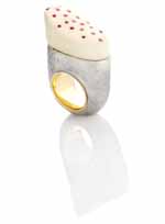 Sarah Lugton&rsquo;s silver and gold ring with pink sapphires set in resin.