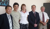 Left to right, after their meeting in Vladivostok in September 2009, Dr David Tien (CSU), Mr Nickolay Cherkezishvili (PhD student at RFEAoS), Professor Valeriya Gribova (RFEAoS), Mr Errol Chopping (CSU), and Professor Yuri Kulchin (RFEAoS).