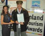 Sponsor Ms Stephanie Dodds from Datatrax Tourism Touchscreens together with CSU Winery&rsquo;s Mr Jeff Bramon at the recent award ceremony. Photo courtesy of Inland Tourism Awards Inc.
