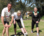 Part of the CSU Lake to Lagoon team: Head of Campus at CSU in Wagga Wagga Mr Adrian Lindner, Ms Melanie Bryant and Ms Melissa Billingham prepare for the fun run.