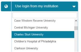 Example of the login showing various institutions