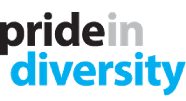 Pride in Diversity words written in blue, black and grey font.