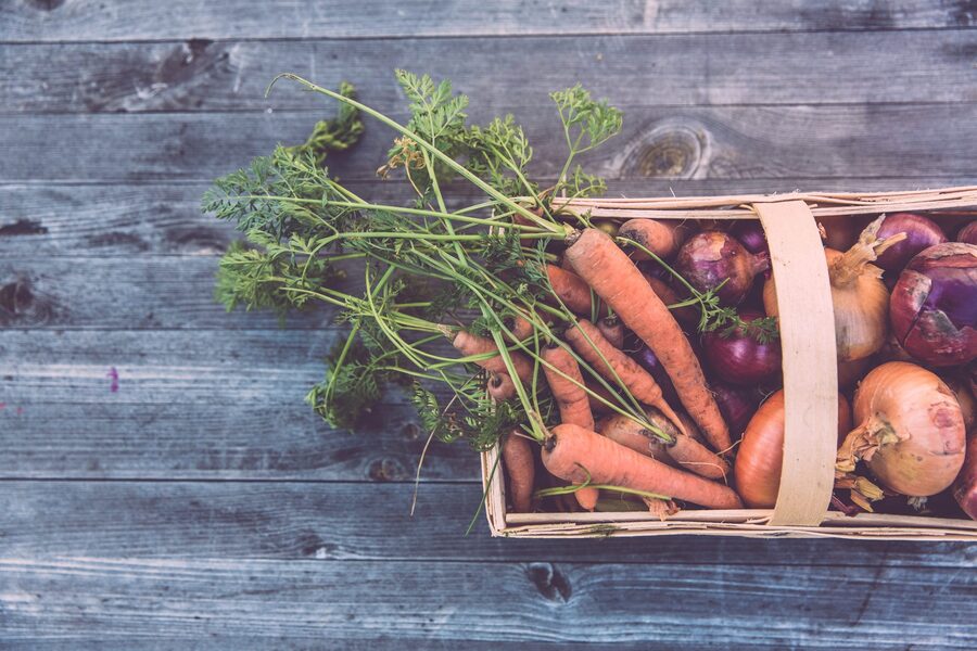 Seasonal vegetables in a trug