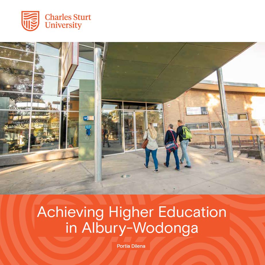 The cover of the publication by Portia Dilena, Achieving Higher Education in Albury Wodonga.