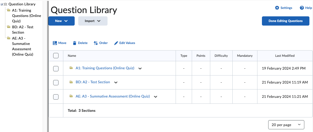 Screenshot showing the Question Library