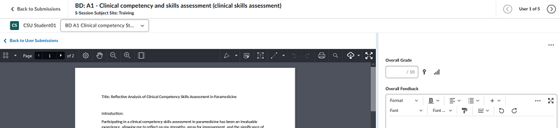 The student submission open in the document viewer on the assignment evaluation screen