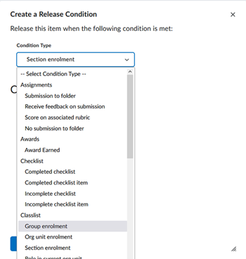 Selecting a release condition