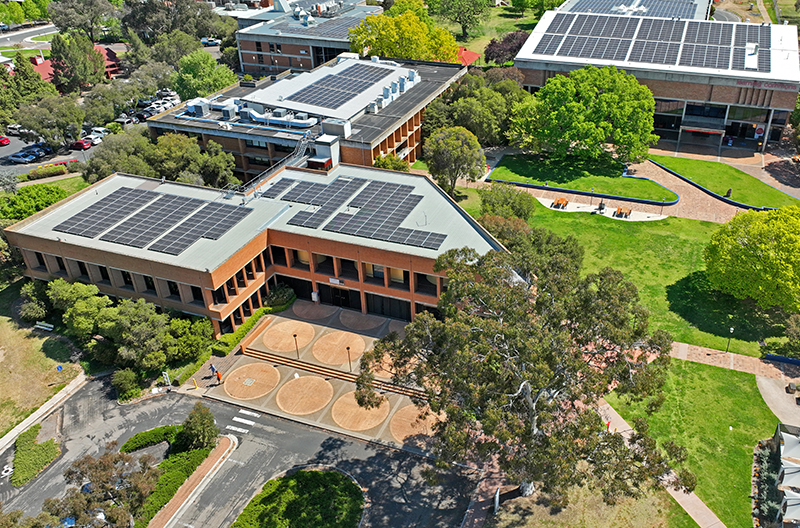 LiFE Framework - aerial photo of solar panels on campus