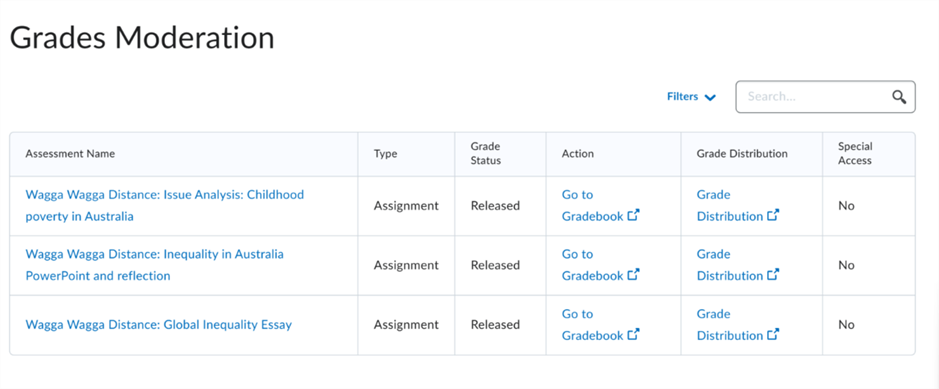 The Grades Moderation screen