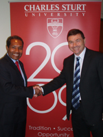 Mr Abel Guterres, the Consul General of Timor-Leste in Australia, with Mr Col Sharp CSU Head of Campus at Bathurst